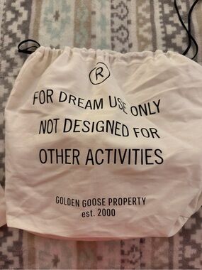 Golden Goose Cream Drawstring Dust Bag with Black Print